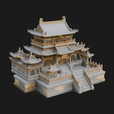 Tiered Pagoda Hall Temple Design 9 3D Print Model
