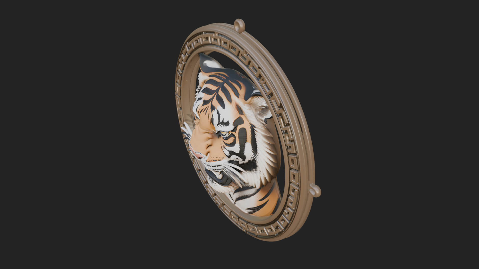 Tiger Head Oval Relief Plaque Design 1 3D Print Model 3D Model