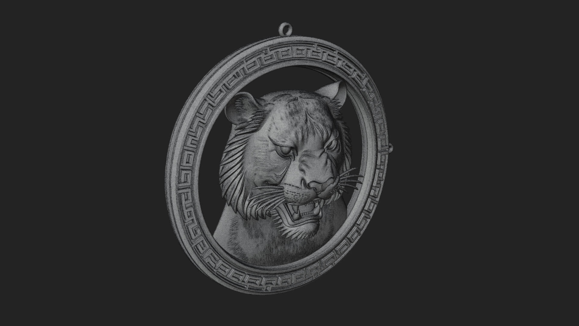 Tiger Head Oval Relief Plaque Design 1 3D Print Model 3D Model