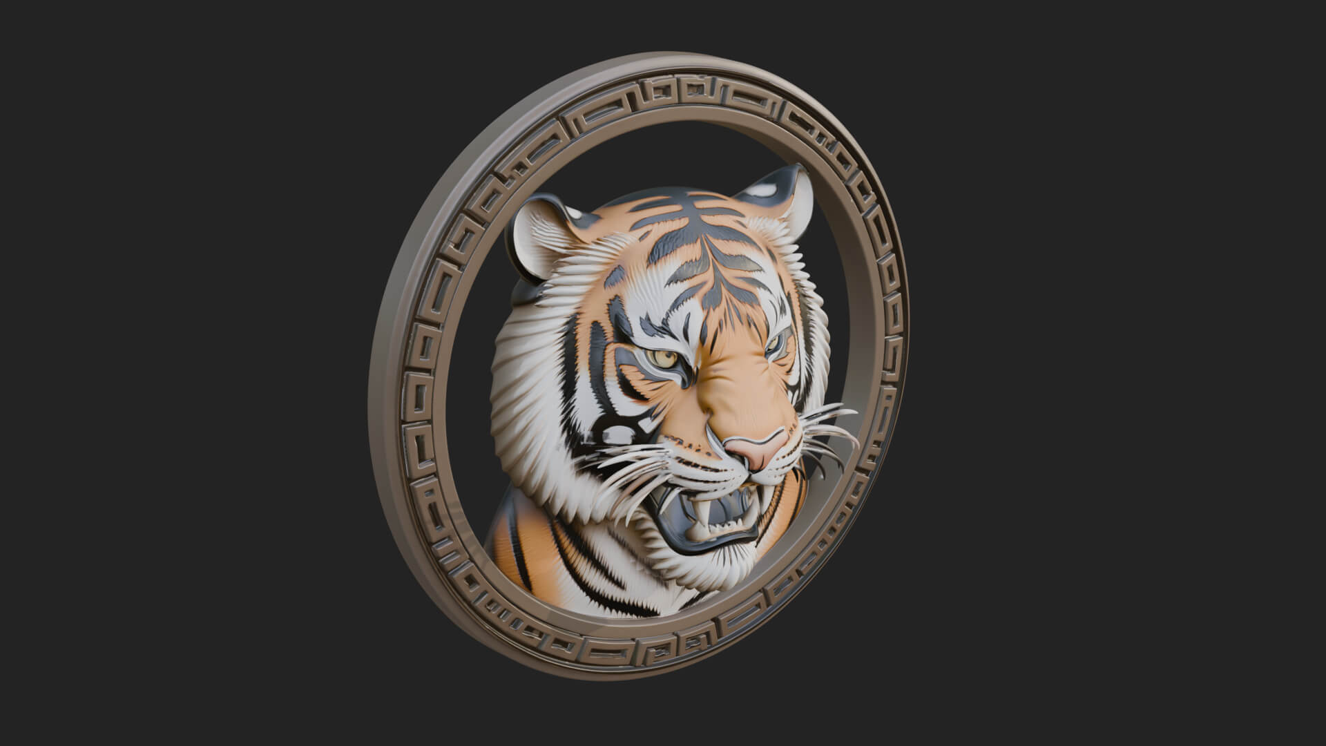 Tiger Head Oval Relief Plaque Design 2 3D Print Model 3D Model