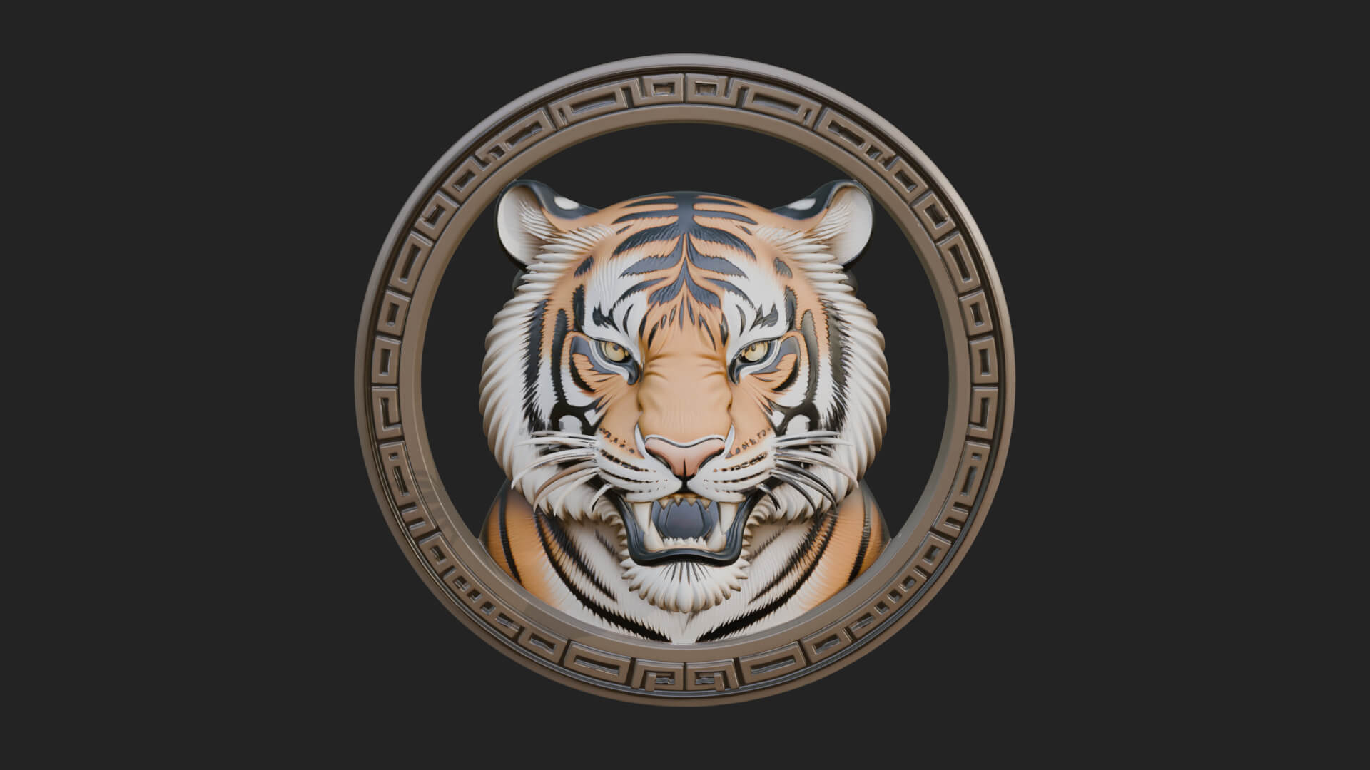 Tiger Head Oval Relief Plaque Design 2 3D Print Model 3D Model