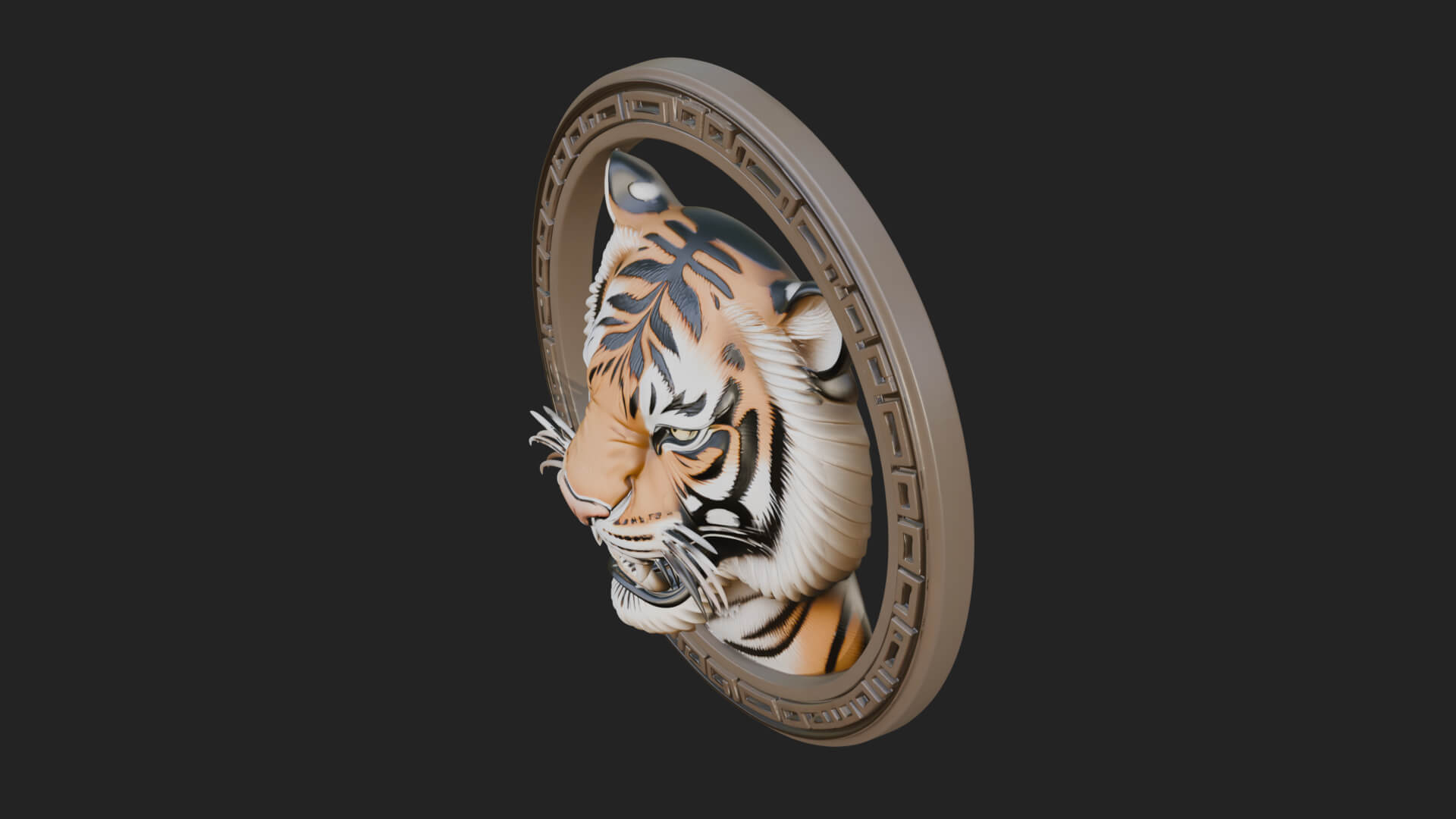 Tiger Head Oval Relief Plaque Design 2 3D Print Model 3D Model