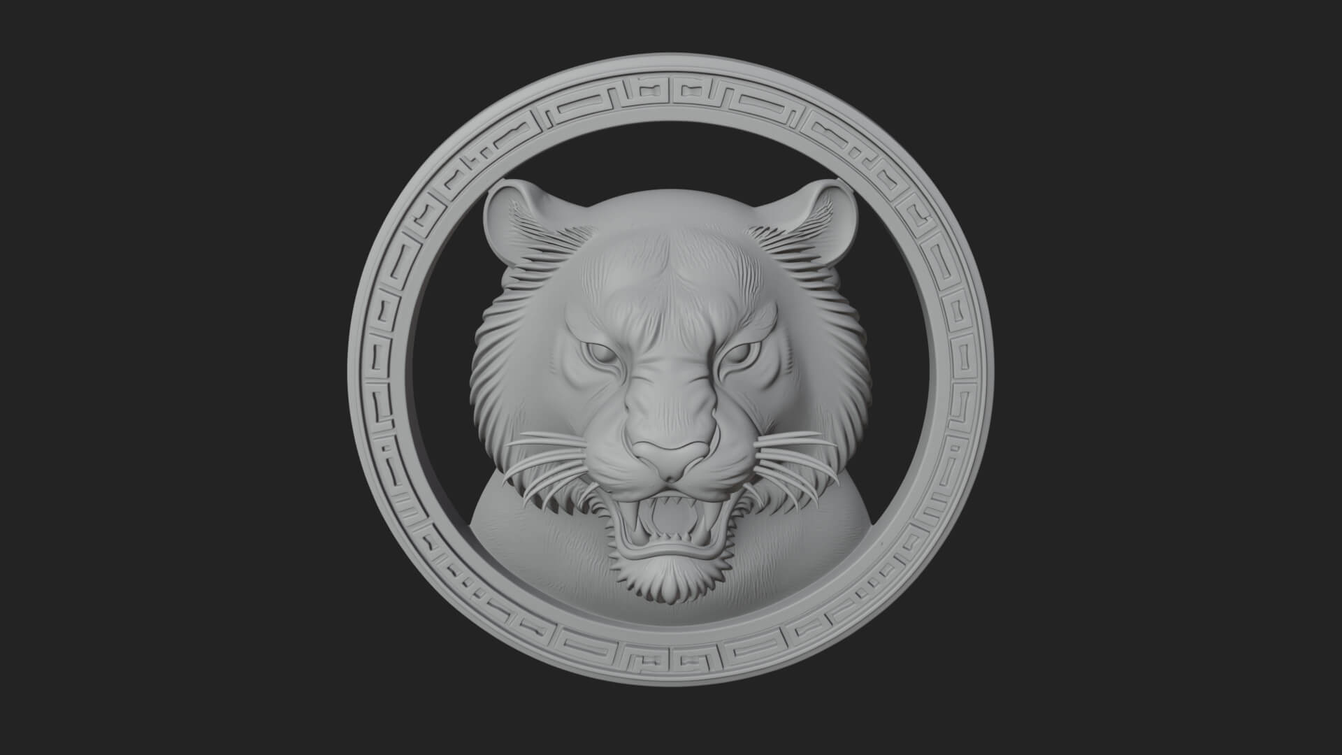 Tiger Head Oval Relief Plaque Design 2 3D Print Model 3D Model