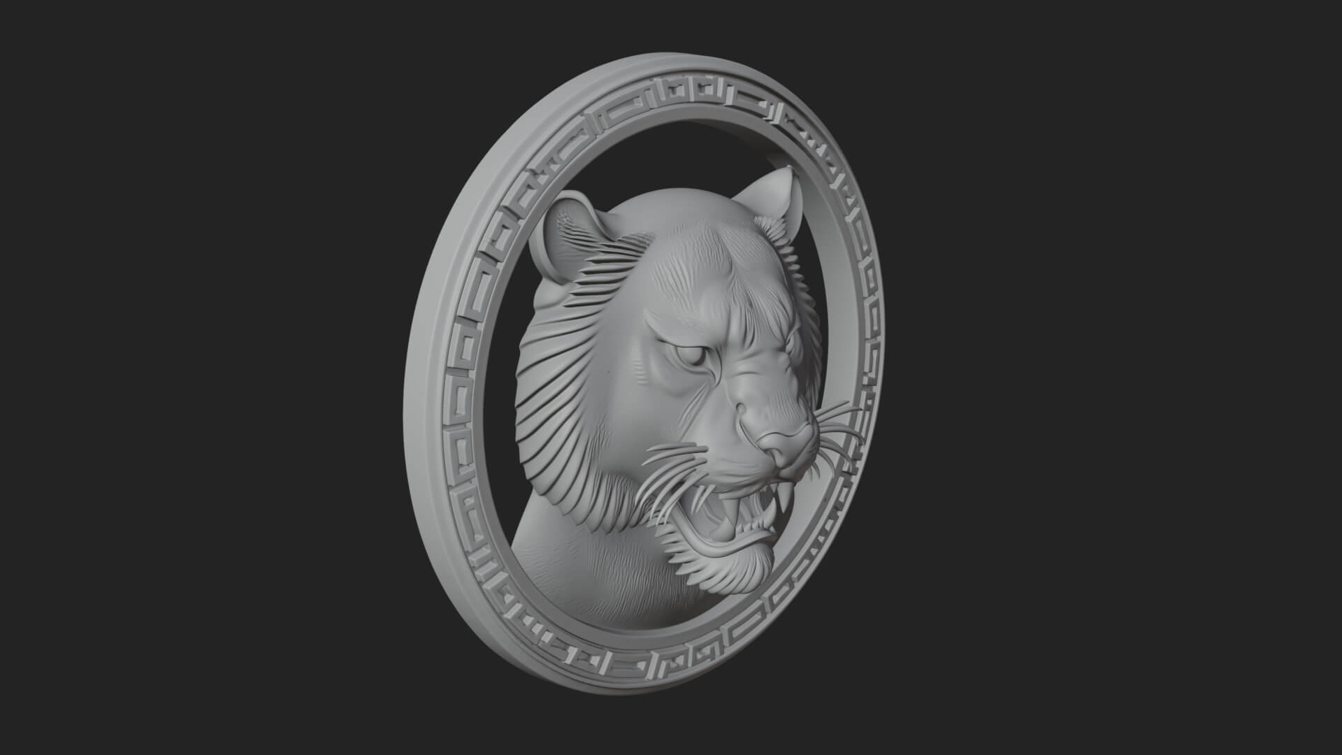 Tiger Head Oval Relief Plaque Design 2 3D Print Model 3D Model
