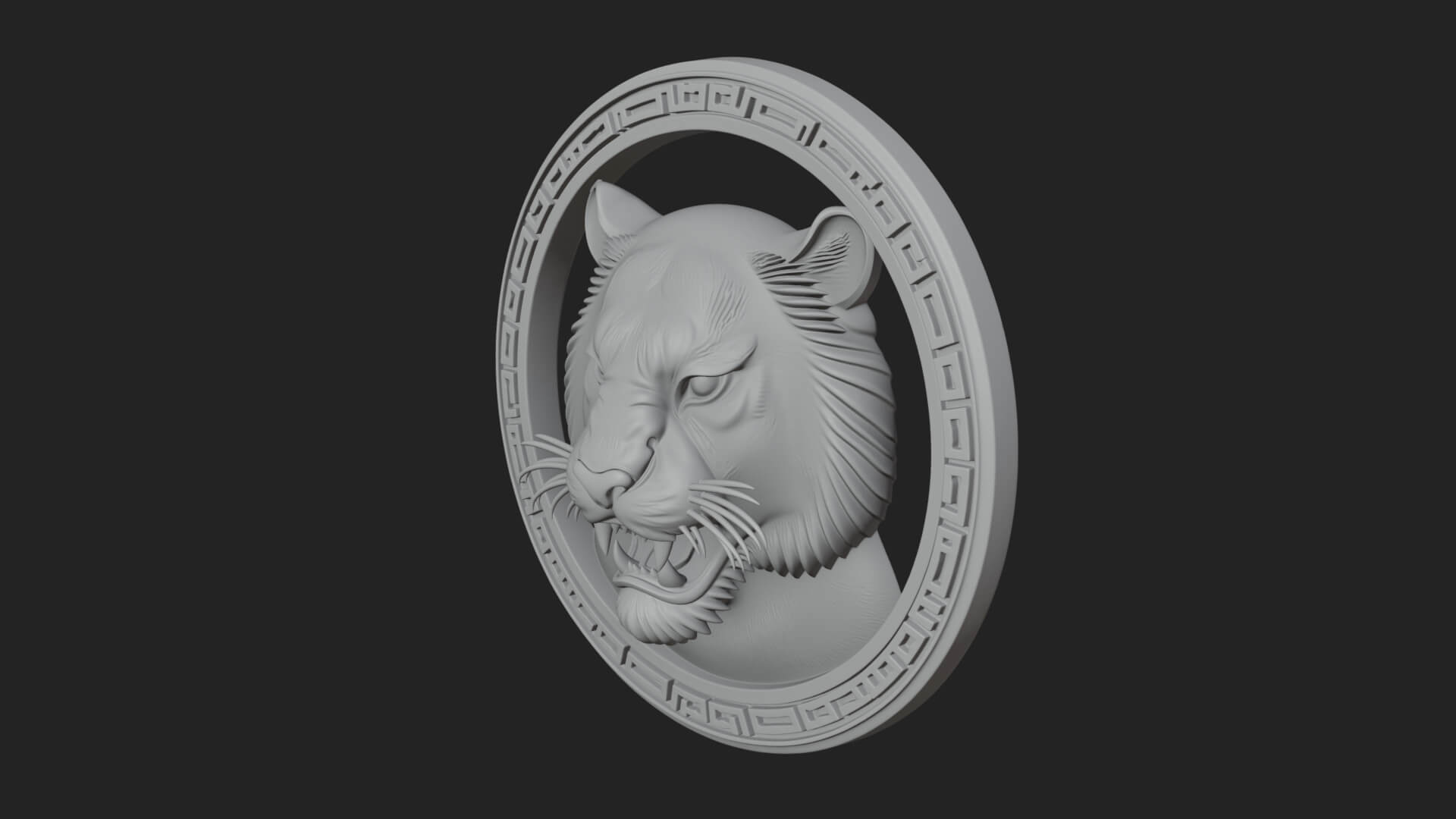 Tiger Head Oval Relief Plaque Design 2 3D Print Model 3D Model