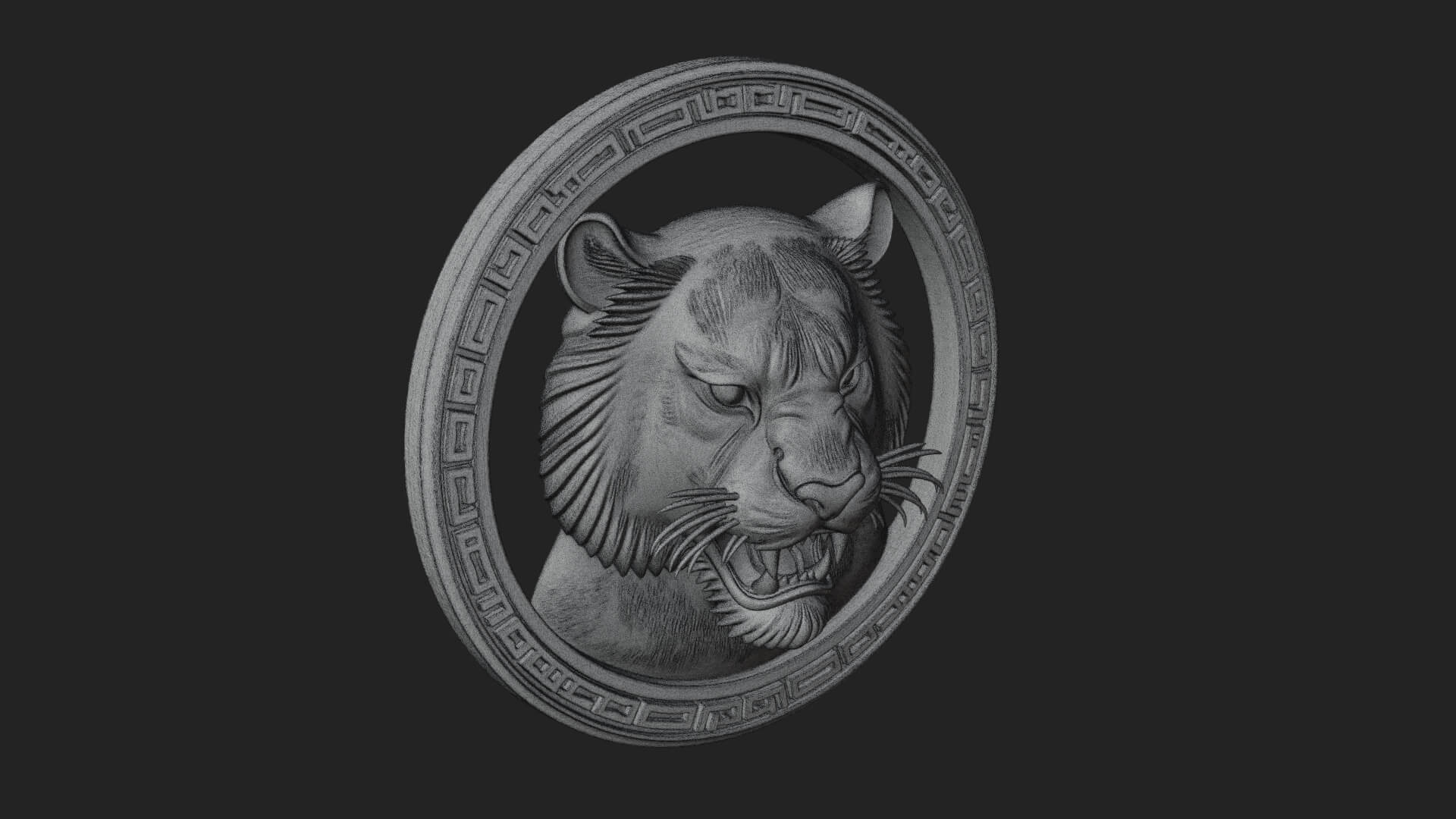 Tiger Head Oval Relief Plaque Design 2 3D Print Model 3D Model