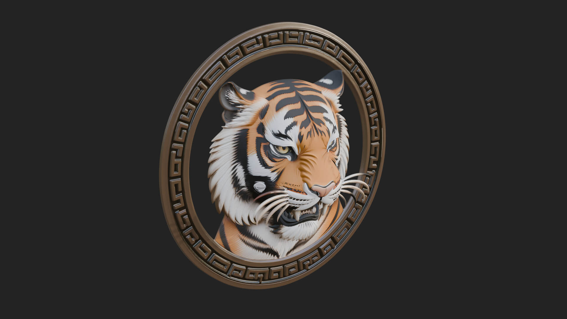 Tiger Head Oval Relief Plaque Design 3 3D Print Model 3D Model
