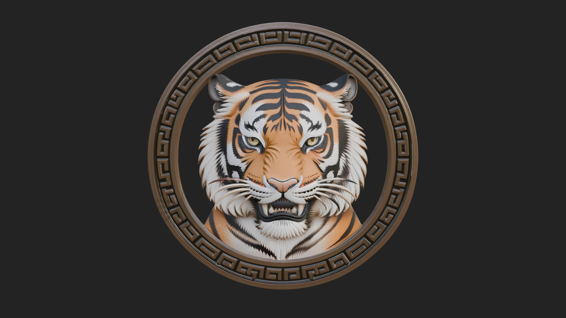 Tiger Head Oval Relief Plaque Design 3 3D Print Model 3D Model