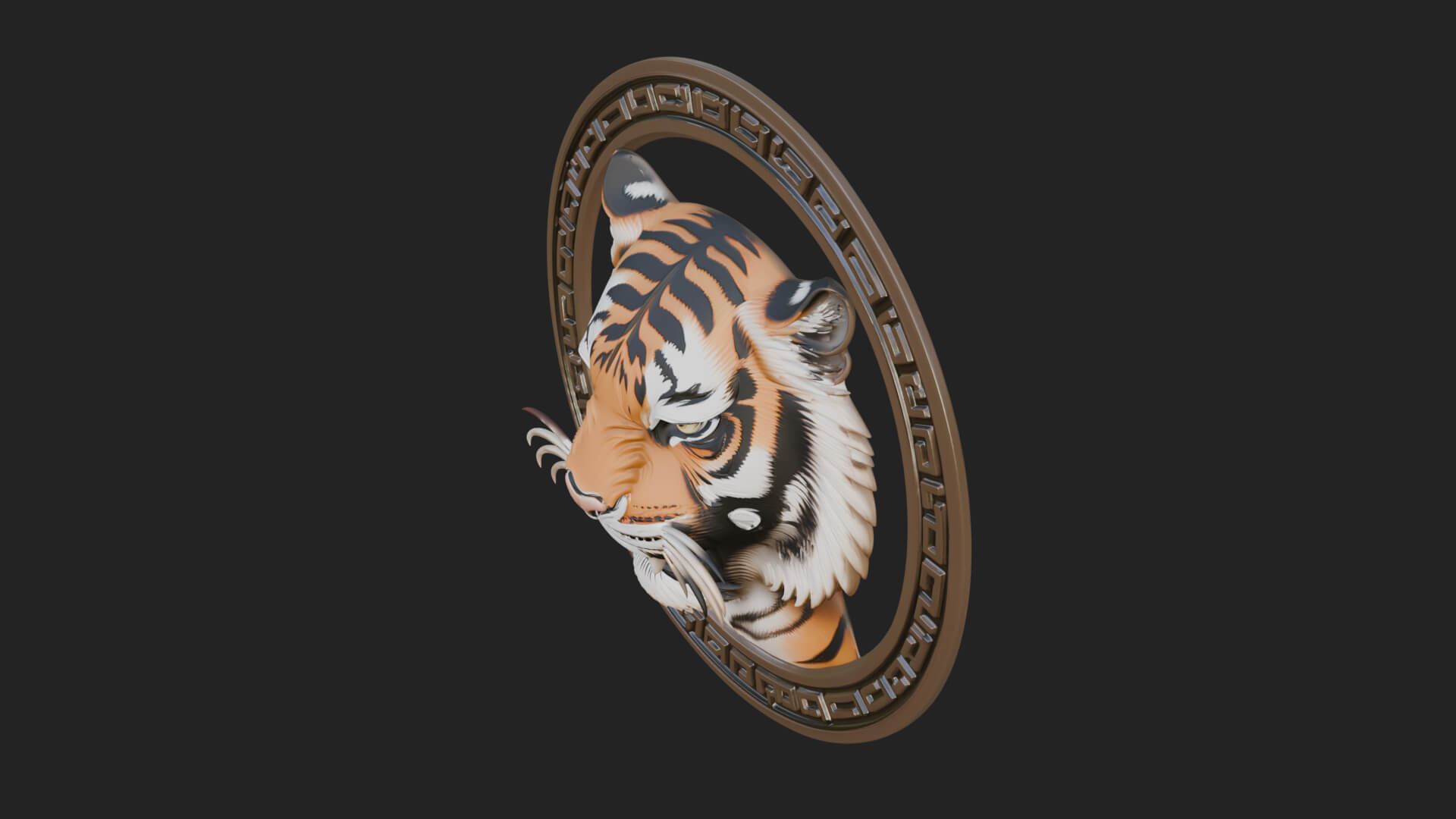 Tiger Head Oval Relief Plaque Design 3 3D Print Model 3D Model
