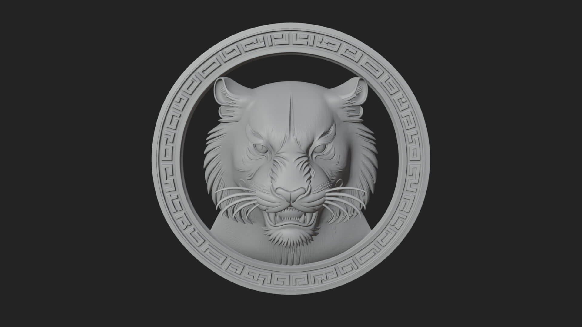 Tiger Head Oval Relief Plaque Design 3 3D Print Model 3D Model