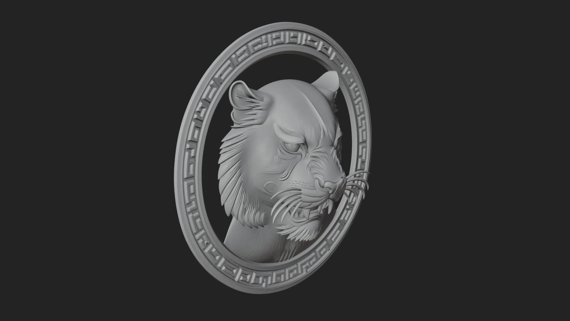Tiger Head Oval Relief Plaque Design 3 3D Print Model 3D Model