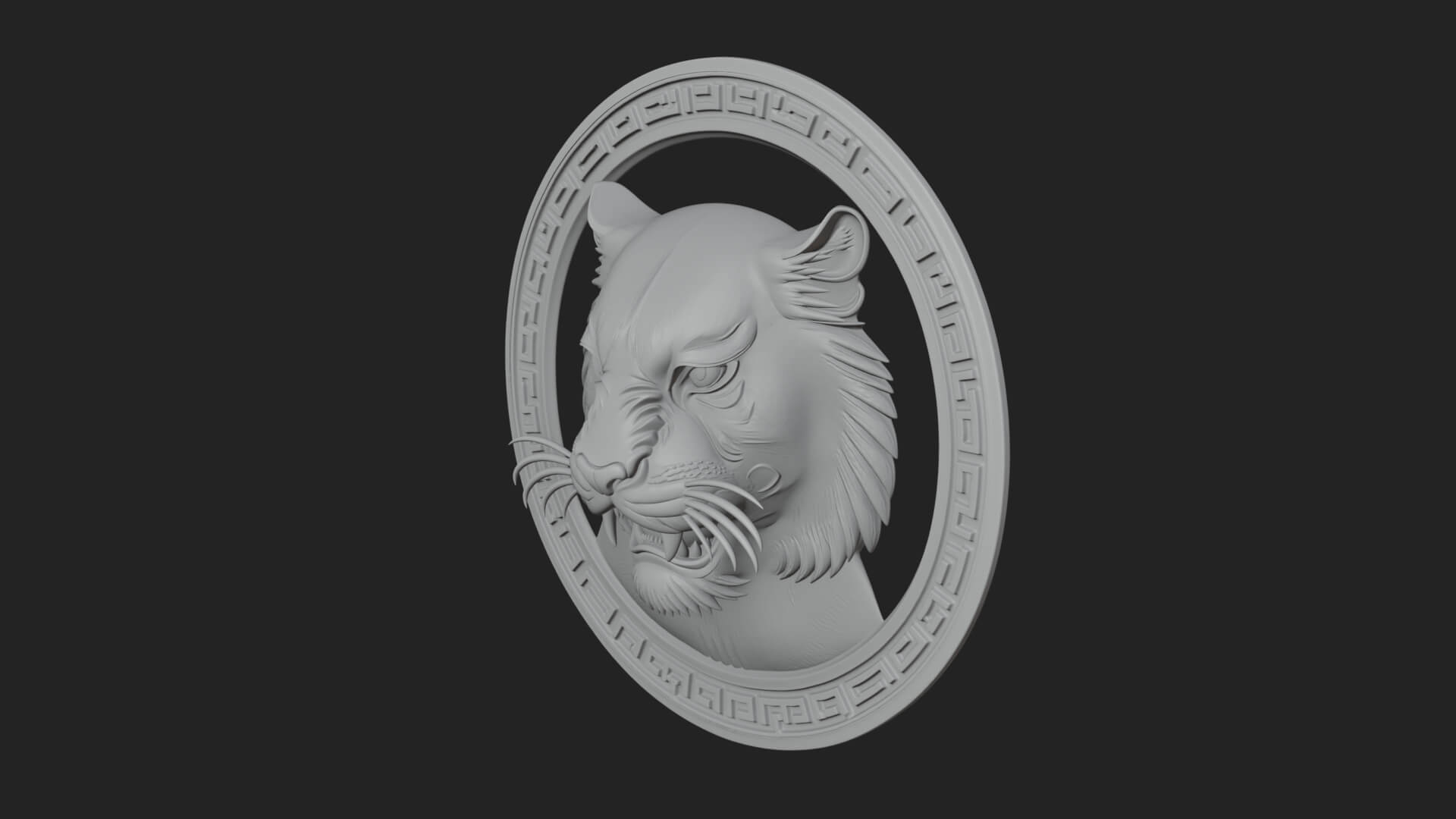 Tiger Head Oval Relief Plaque Design 3 3D Print Model 3D Model