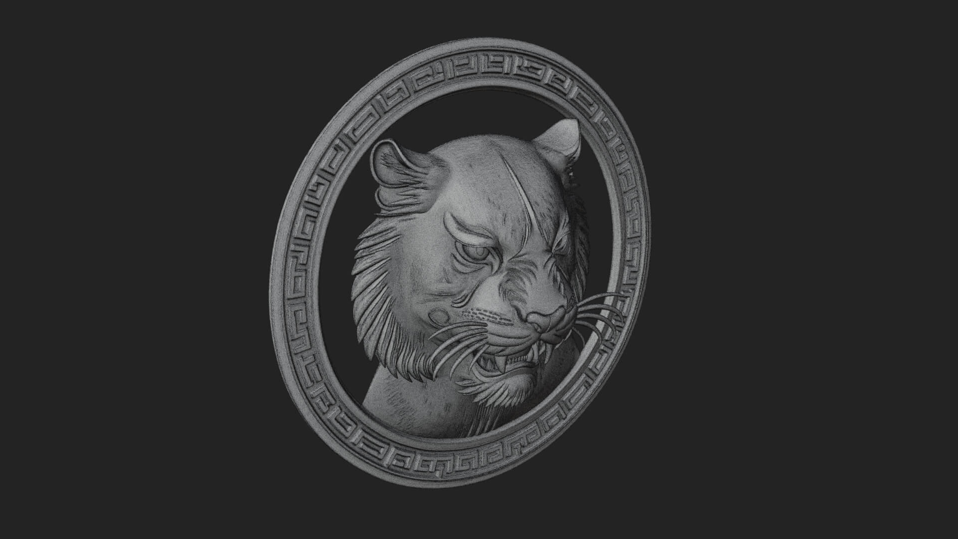 Tiger Head Oval Relief Plaque Design 3 3D Print Model 3D Model