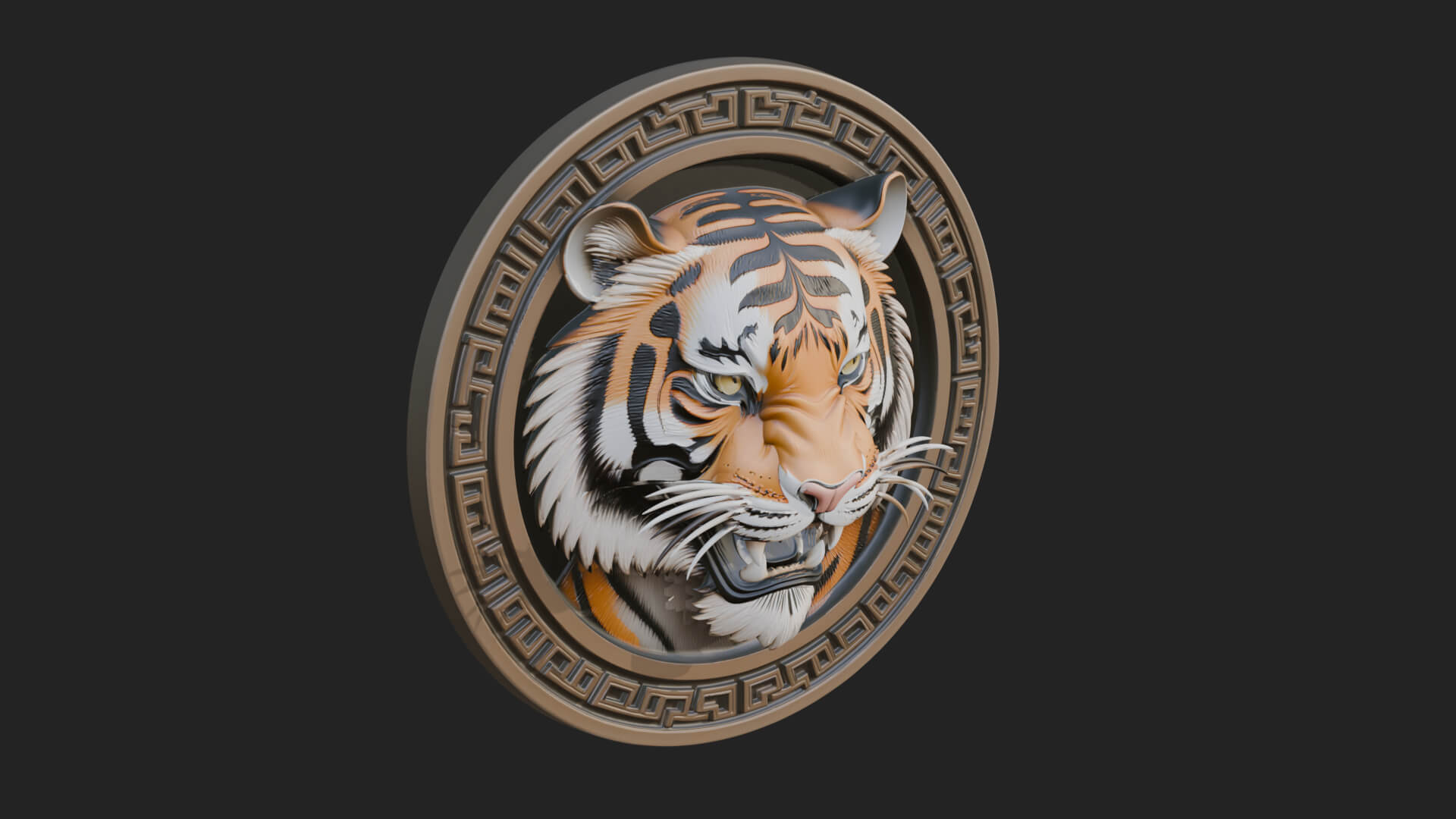 Tiger Head Oval Relief Plaque Design 4 3D Print Model 3D Model