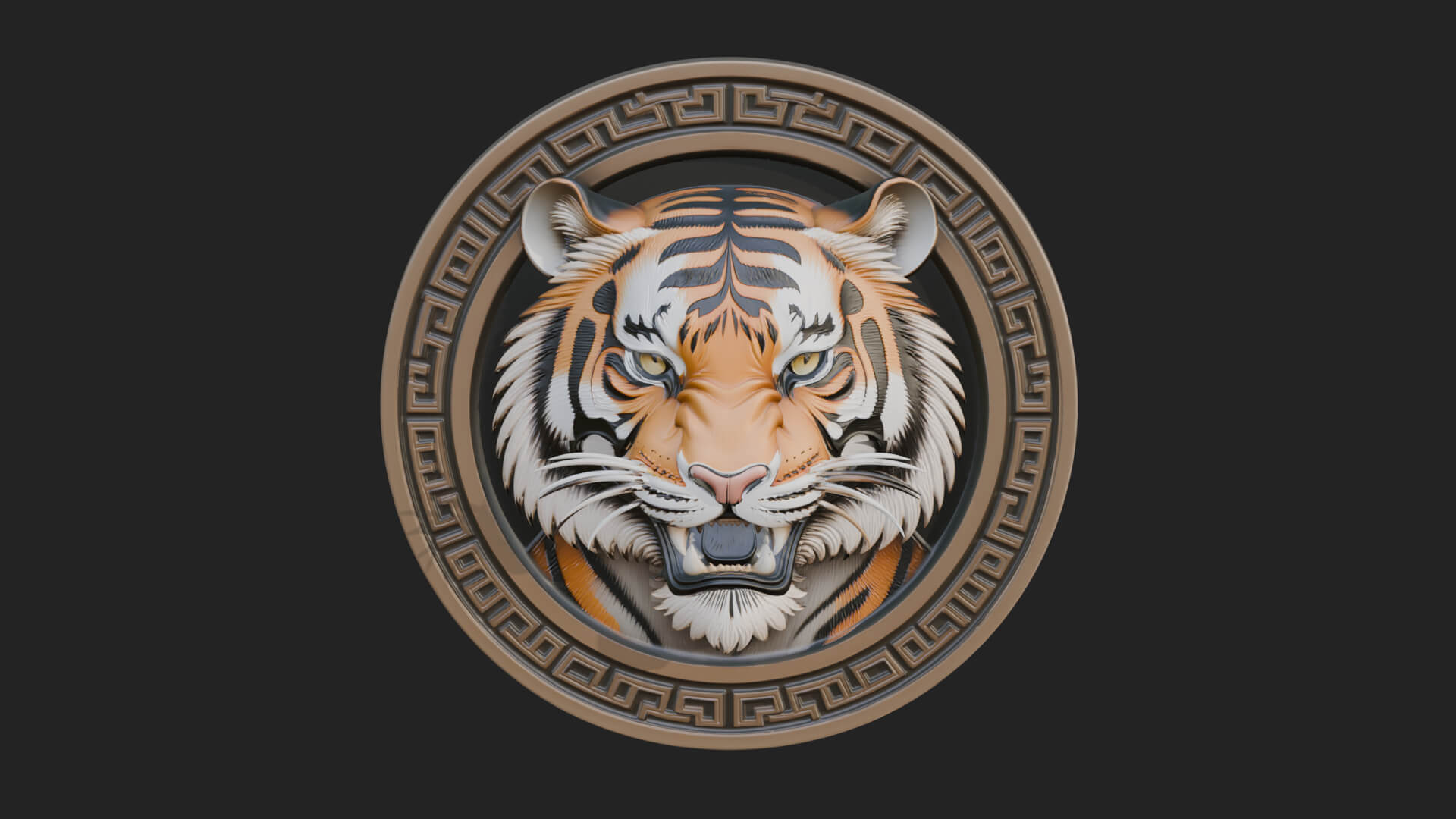 Tiger Head Oval Relief Plaque Design 4 3D Print Model 3D Model
