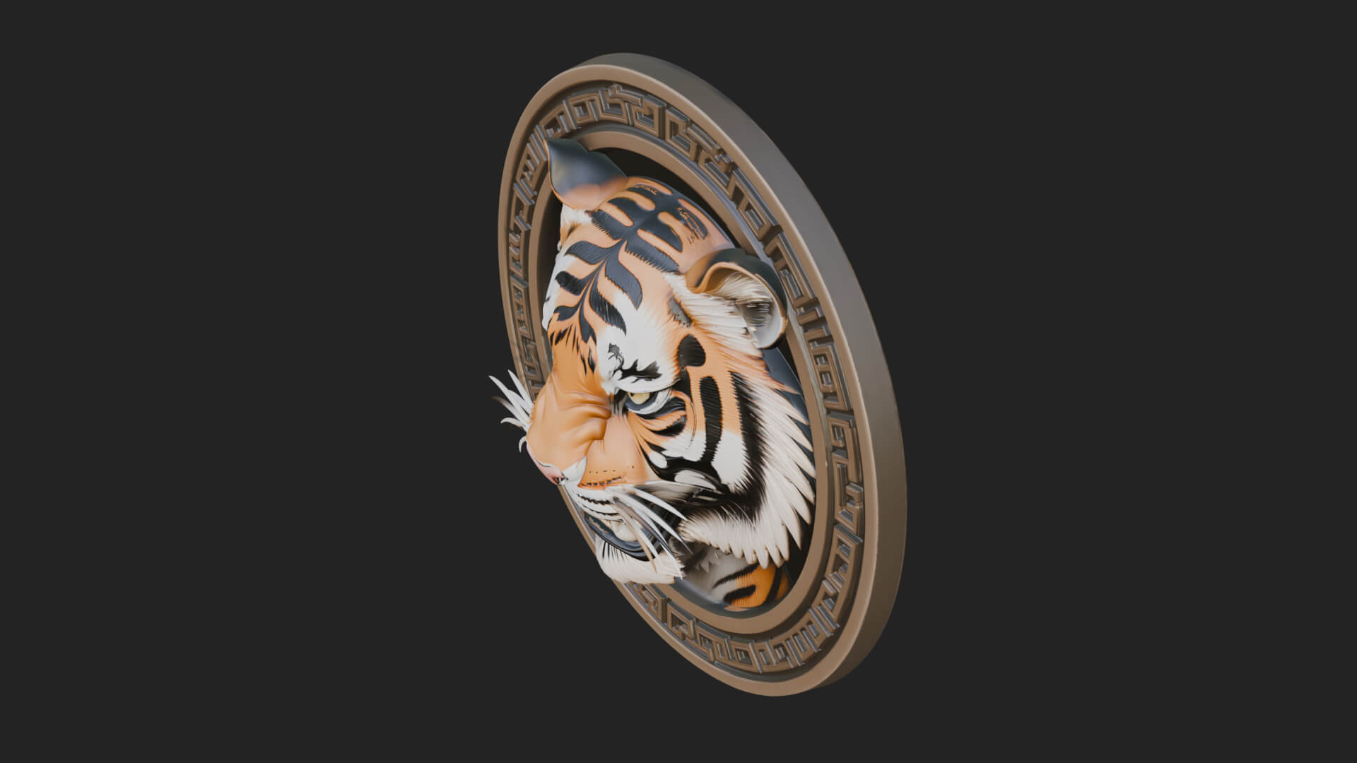 Tiger Head Oval Relief Plaque Design 4 3D Print Model 3D Model