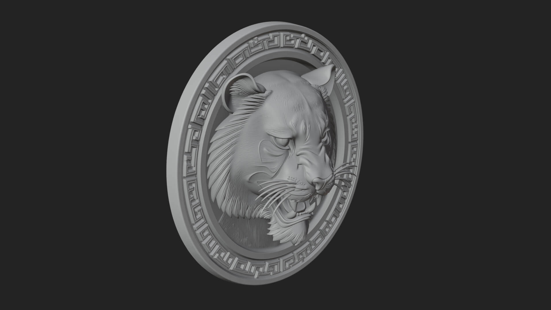 Tiger Head Oval Relief Plaque Design 4 3D Print Model 3D Model