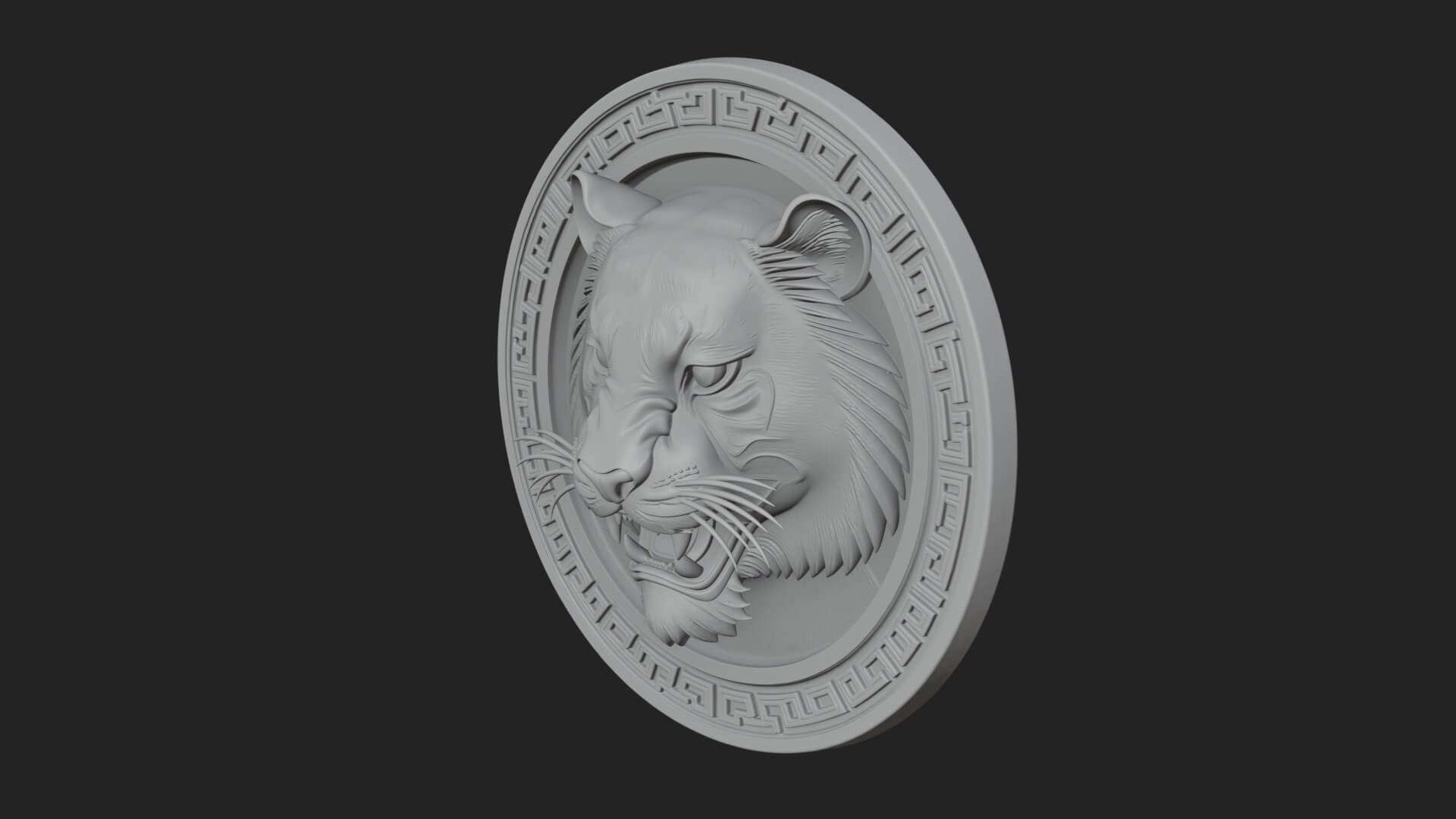 Tiger Head Oval Relief Plaque Design 4 3D Print Model 3D Model