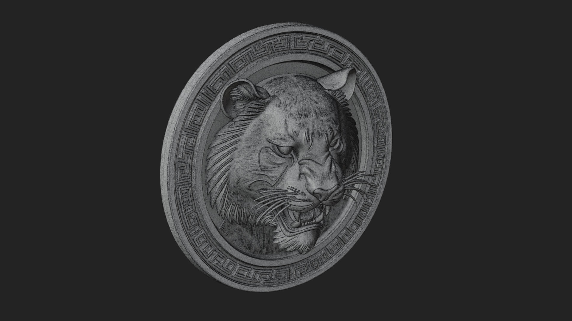 Tiger Head Oval Relief Plaque Design 4 3D Print Model 3D Model