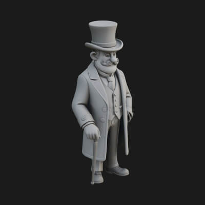 Top Hat Gentleman Statue Design 1 3D Print Model