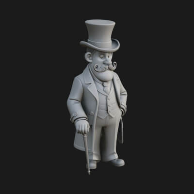 Top Hat Gentleman Statue Design 2 3D Print Model