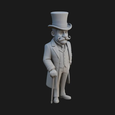 Top Hat Gentleman Statue Design 3 3D Print Model
