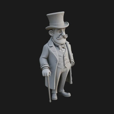 Top Hat Gentleman Statue Design 4 3D Print Model