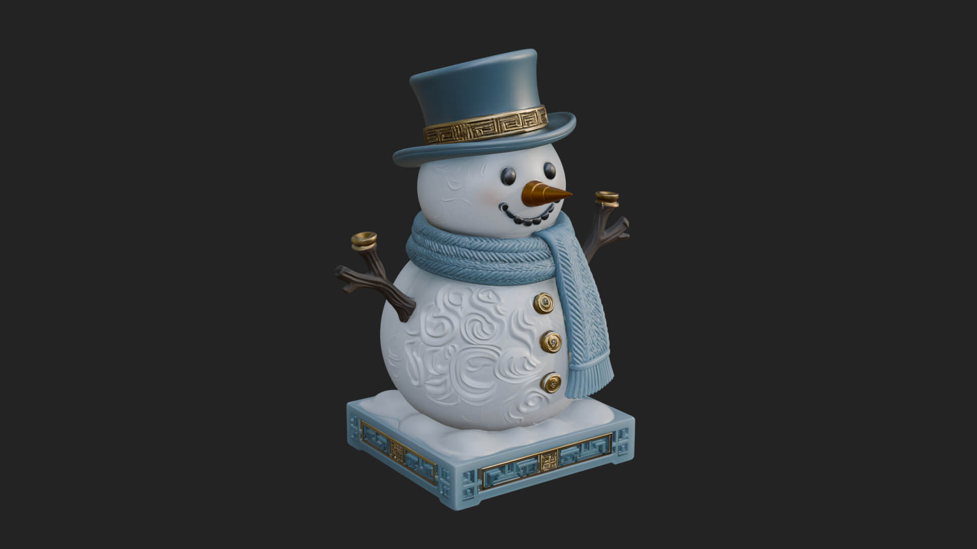 Top Hat Snowman Statue Design 2 3D Print Model 3D Model