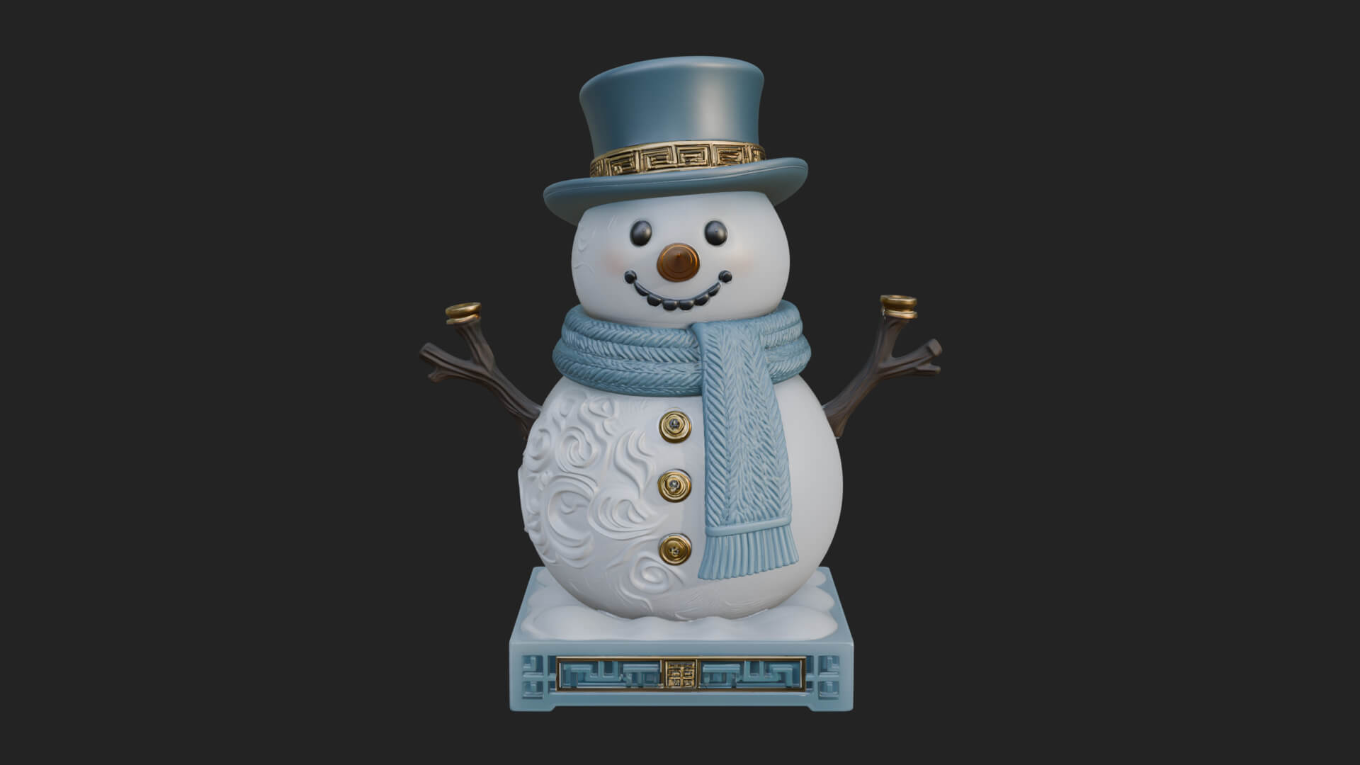 Top Hat Snowman Statue Design 2 3D Print Model 3D Model