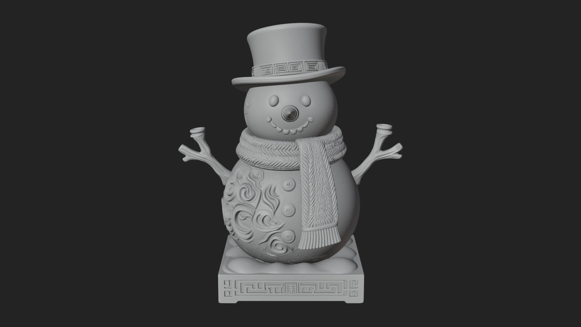 Top Hat Snowman Statue Design 2 3D Print Model 3D Model