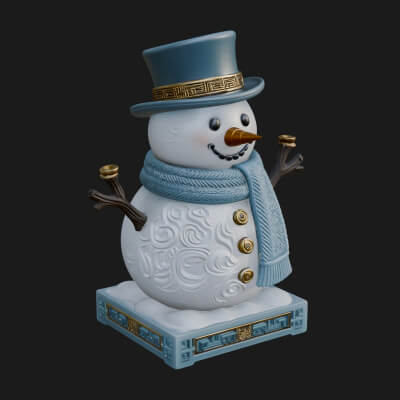 Top Hat Snowman Statue Design 2 3D Print Model