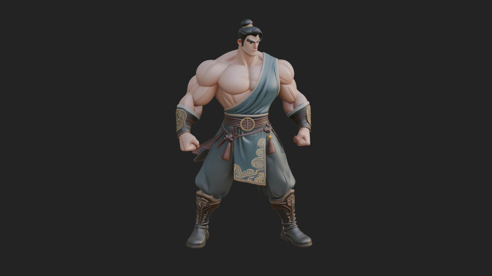 Topknot Martial Warrior Statue Design 10 3D Print Model 3D Model