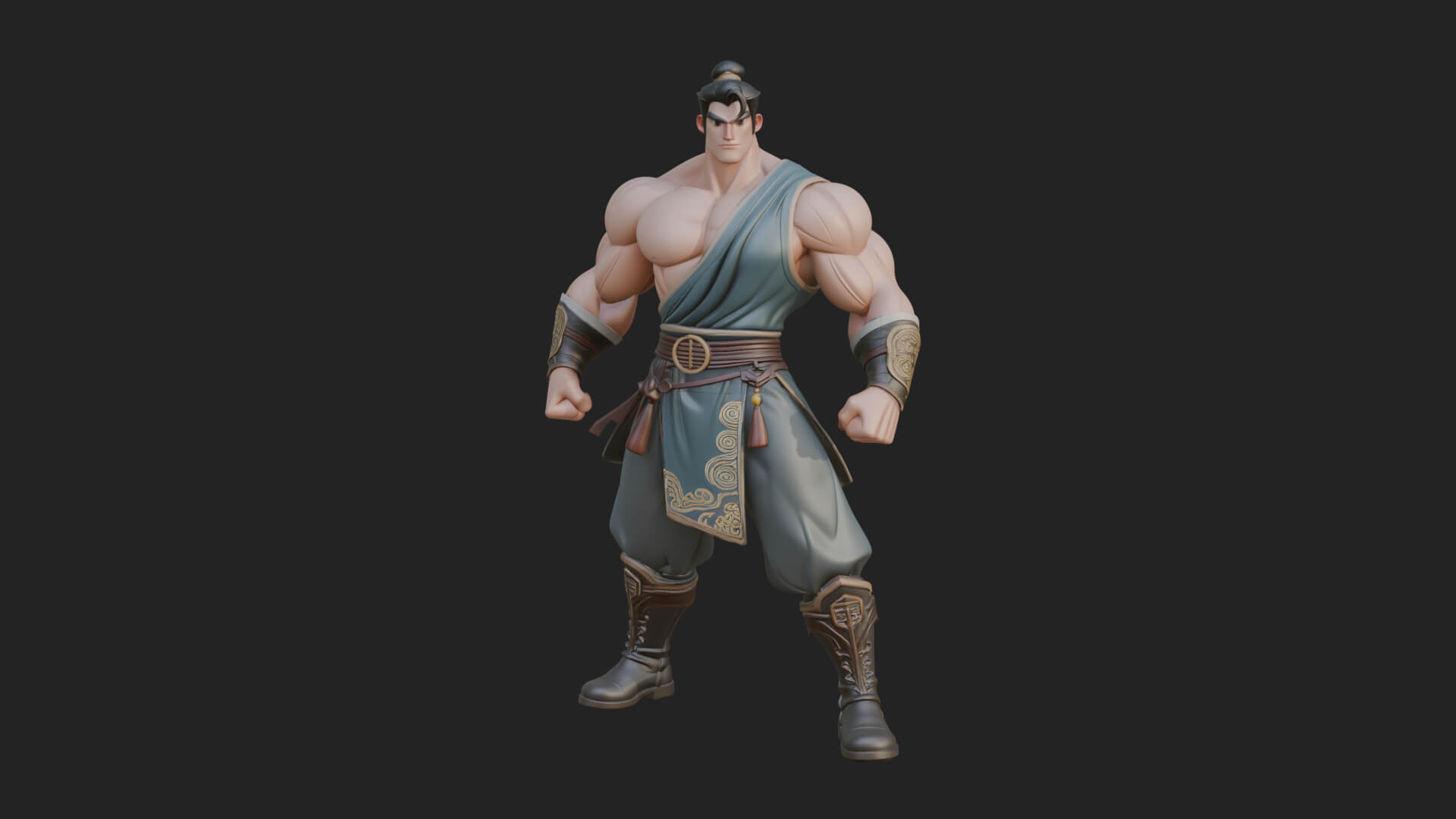 Topknot Martial Warrior Statue Design 10 3D Print Model 3D Model