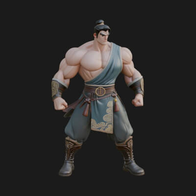 Topknot Martial Warrior Statue Design 10 3D Print Model