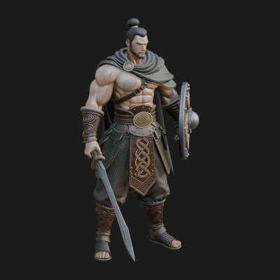 Topknot Martial Warrior Statue Design 5 3D Print Model