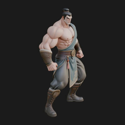 Topknot Martial Warrior Statue Design 6 3D Print Model