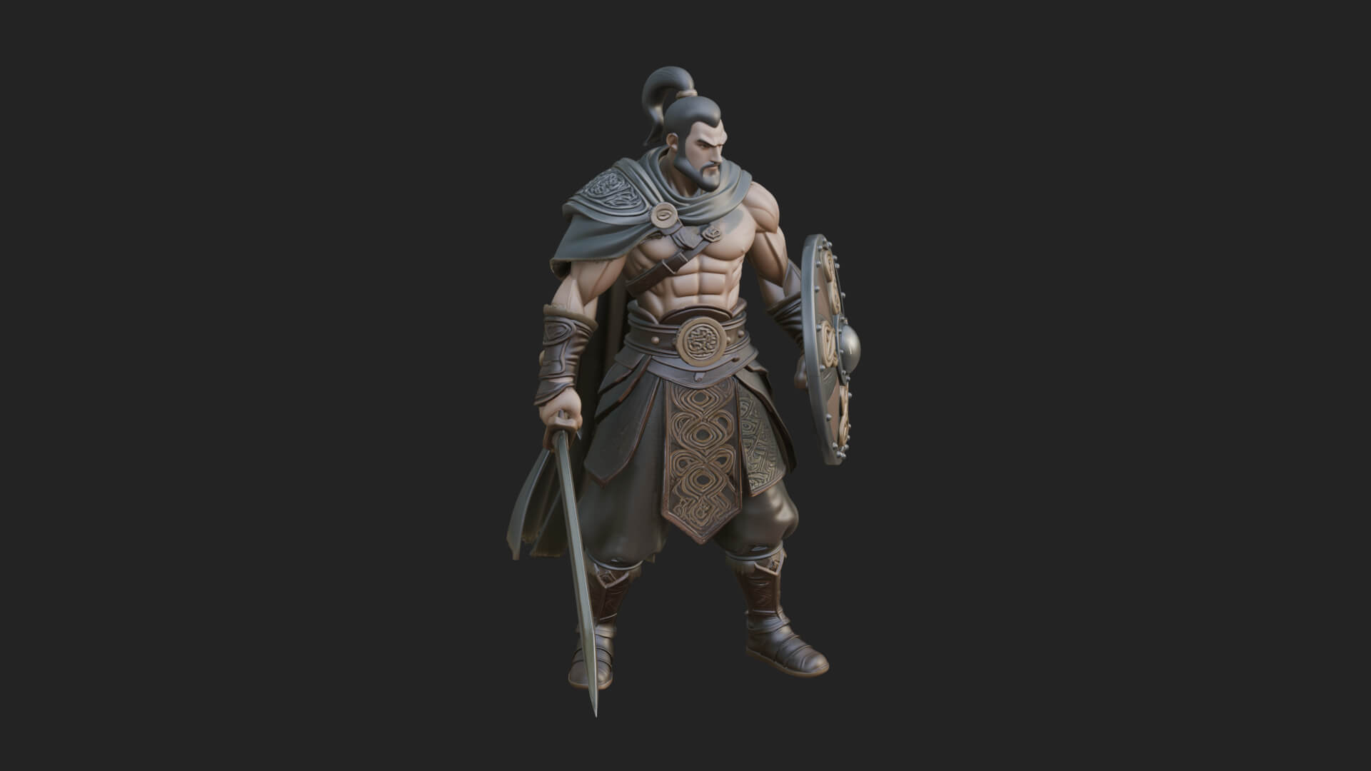 Topknot Martial Warrior Statue Design 8 3D Print Model 3D Model