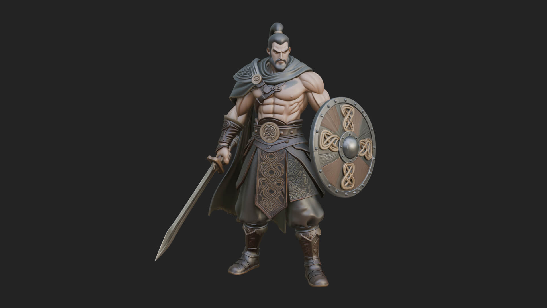 Topknot Martial Warrior Statue Design 8 3D Print Model 3D Model