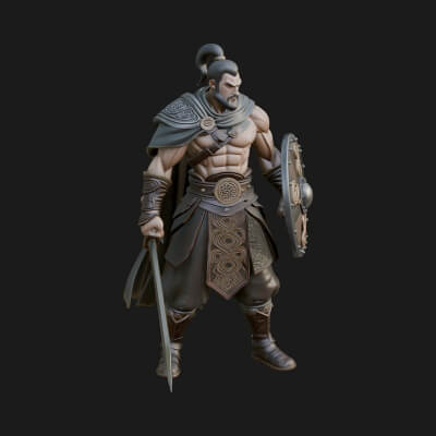 Topknot Martial Warrior Statue Design 8 3D Print Model