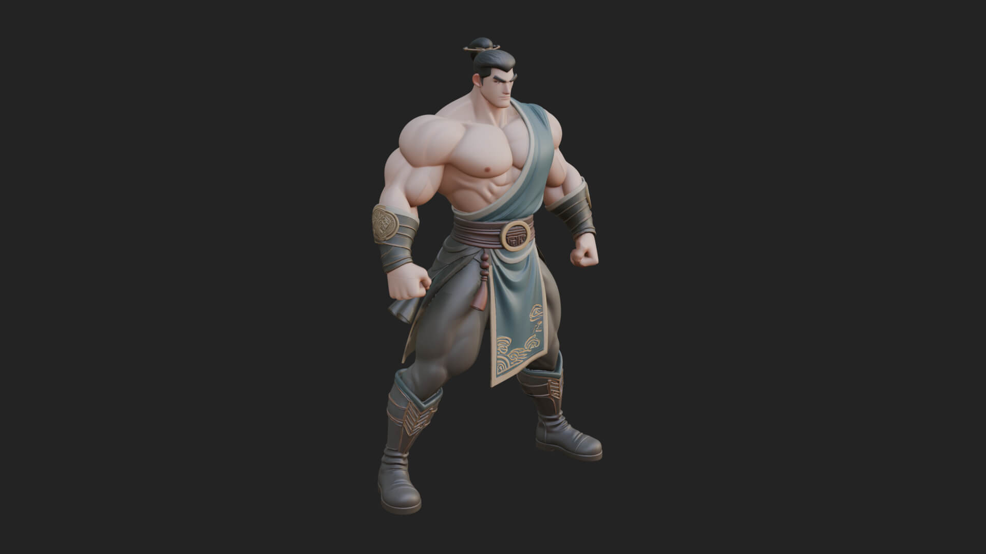 Topknot Martial Warrior Statue Design 9 3D Print Model 3D Model