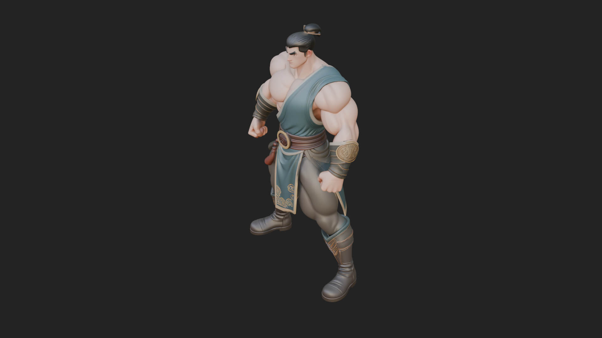 Topknot Martial Warrior Statue Design 9 3D Print Model 3D Model