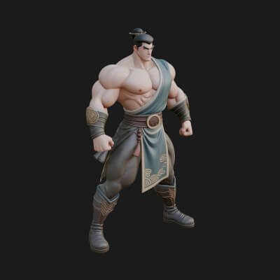 Topknot Martial Warrior Statue Design 9 3D Print Model