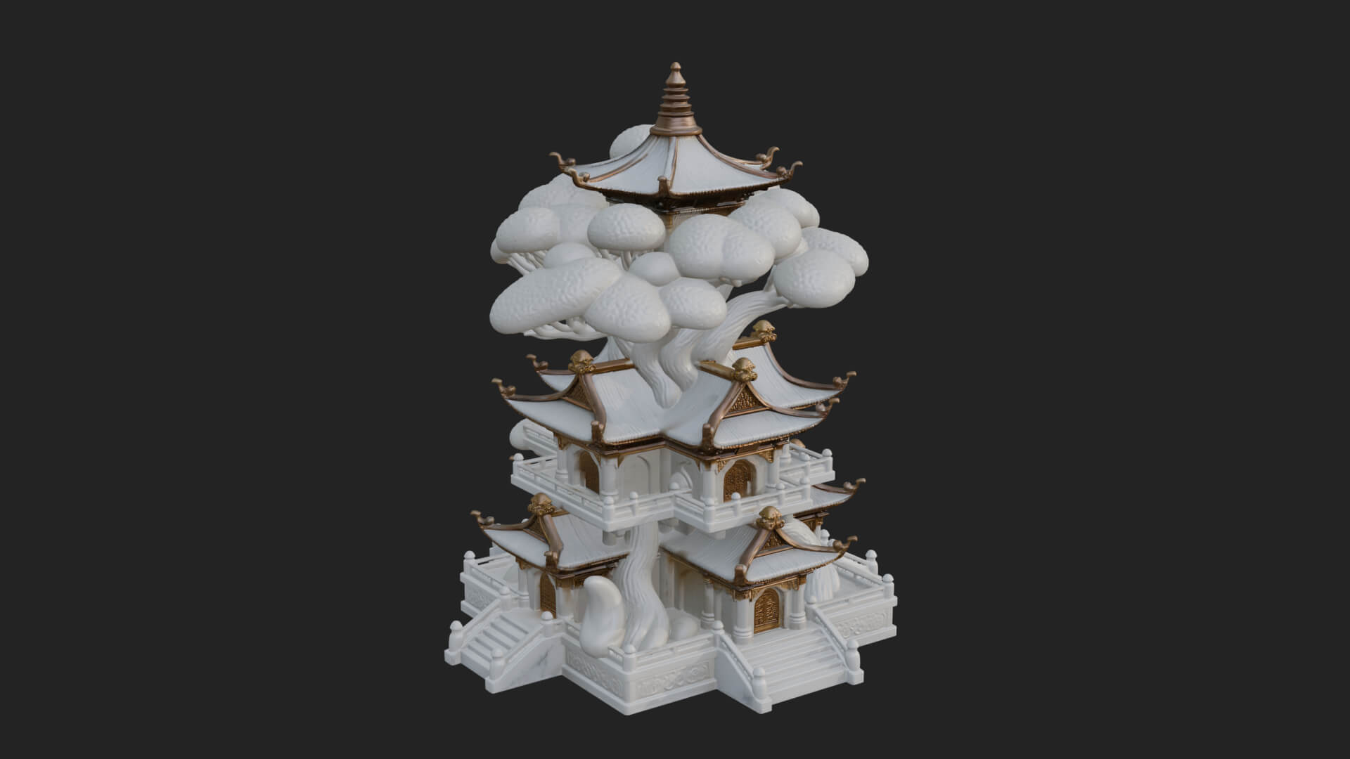 Tree Crown Pagoda Tower Design 1 3D Print Model 3D Model