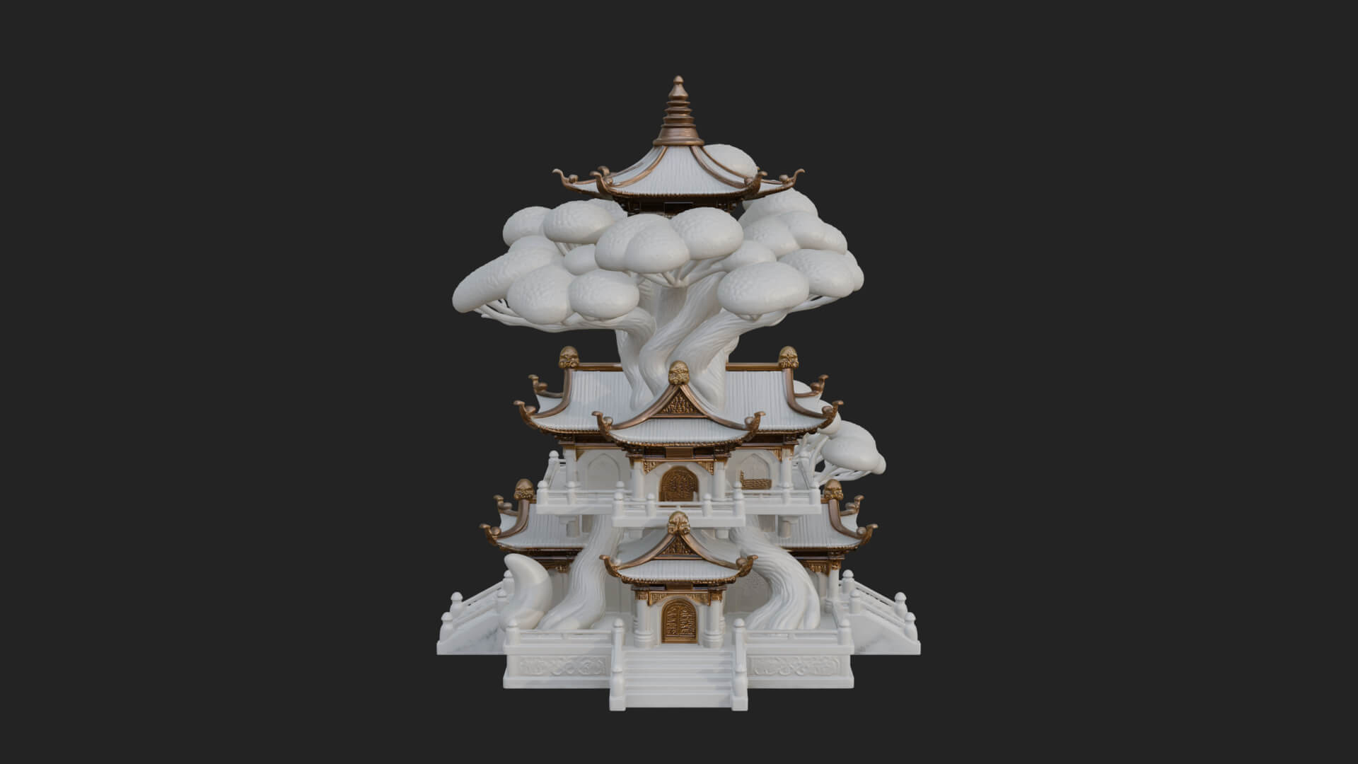 Tree Crown Pagoda Tower Design 1 3D Print Model 3D Model