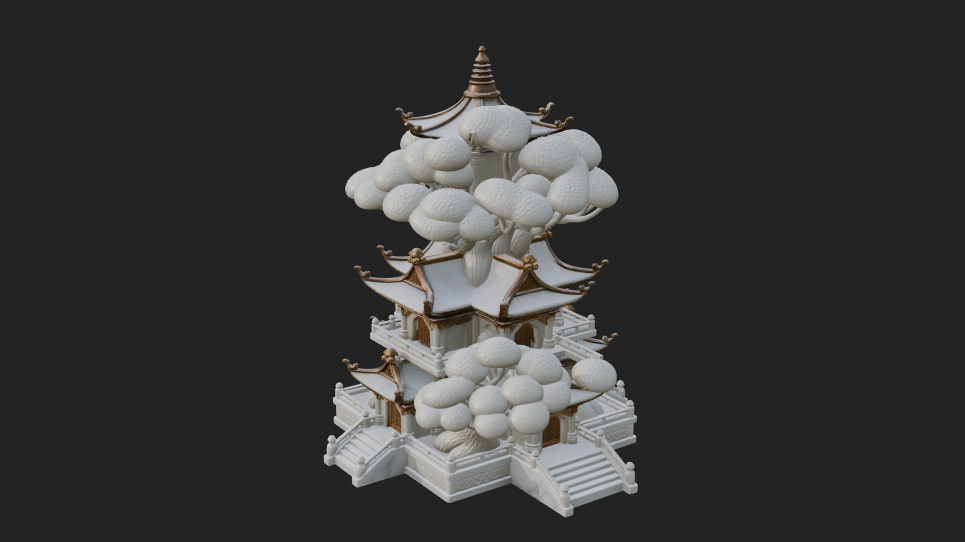 Tree Crown Pagoda Tower Design 1 3D Print Model 3D Model