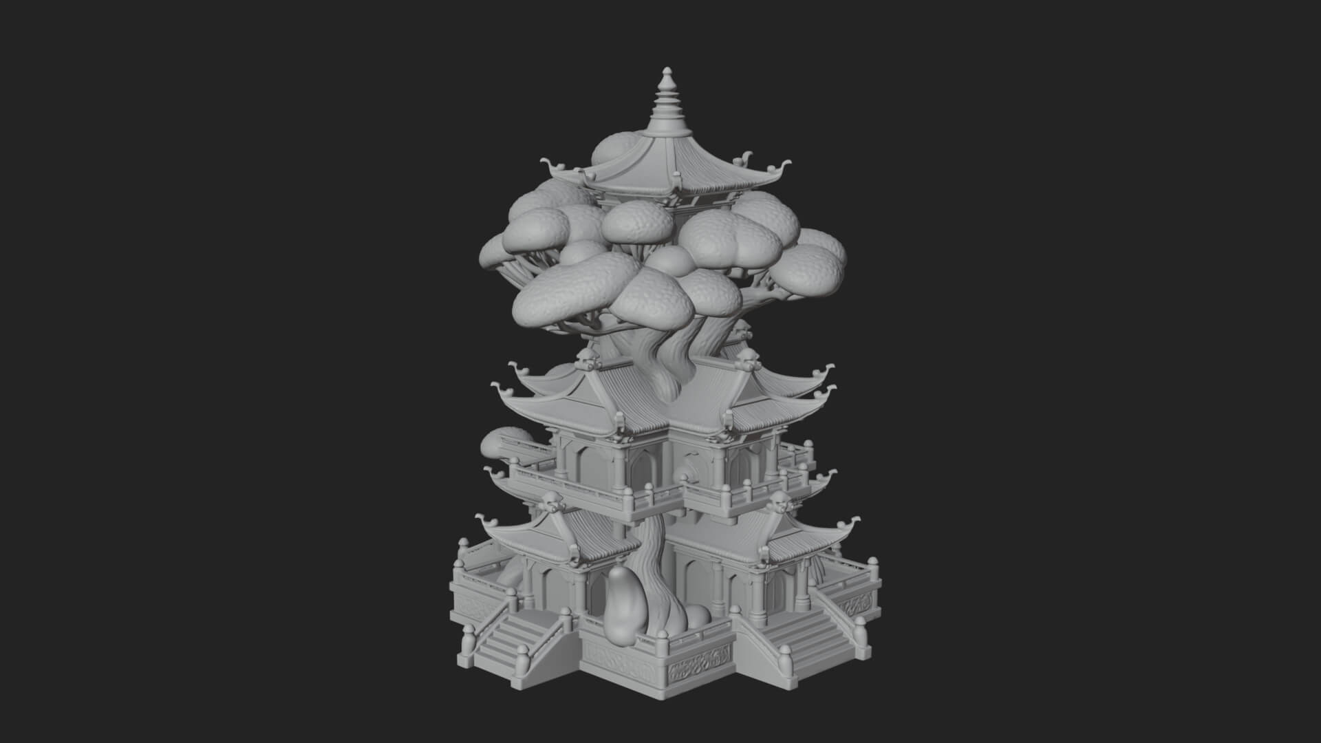 Tree Crown Pagoda Tower Design 1 3D Print Model 3D Model