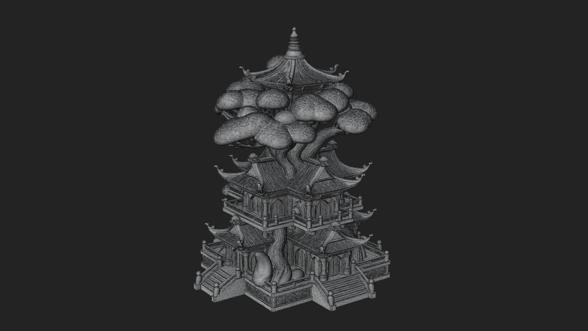 Tree Crown Pagoda Tower Design 1 3D Print Model 3D Model