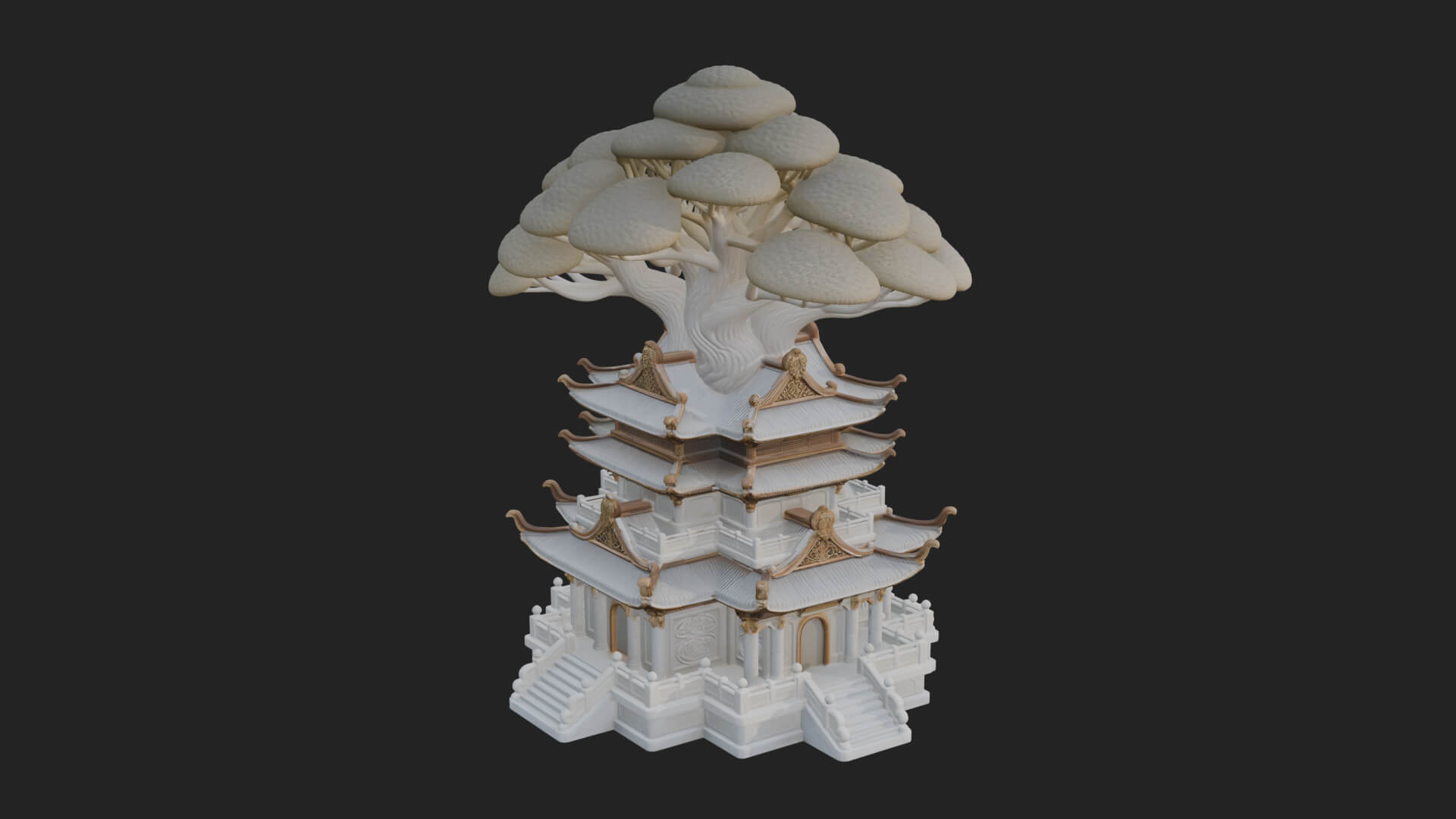 Tree Crown Pagoda Tower Design 2 3D Print Model 3D Model