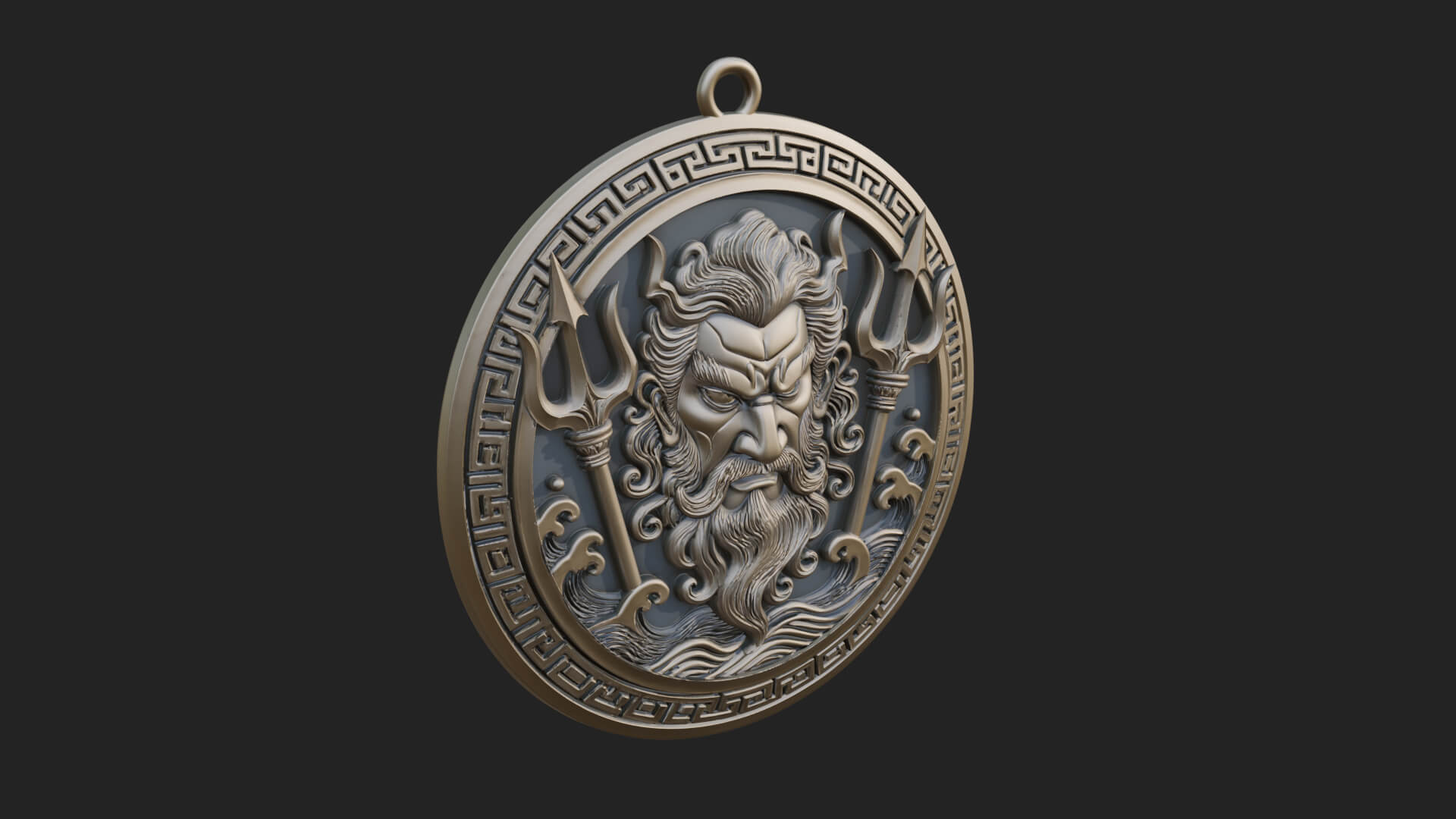 Trident Sea God Oval Plaque Design 1 3D Print Model 3D Model