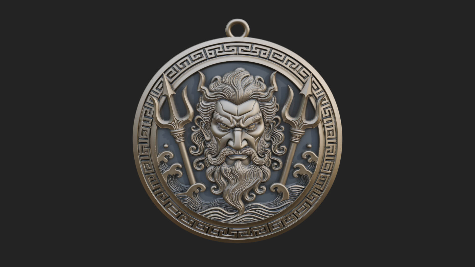 Trident Sea God Oval Plaque Design 1 3D Print Model 3D Model
